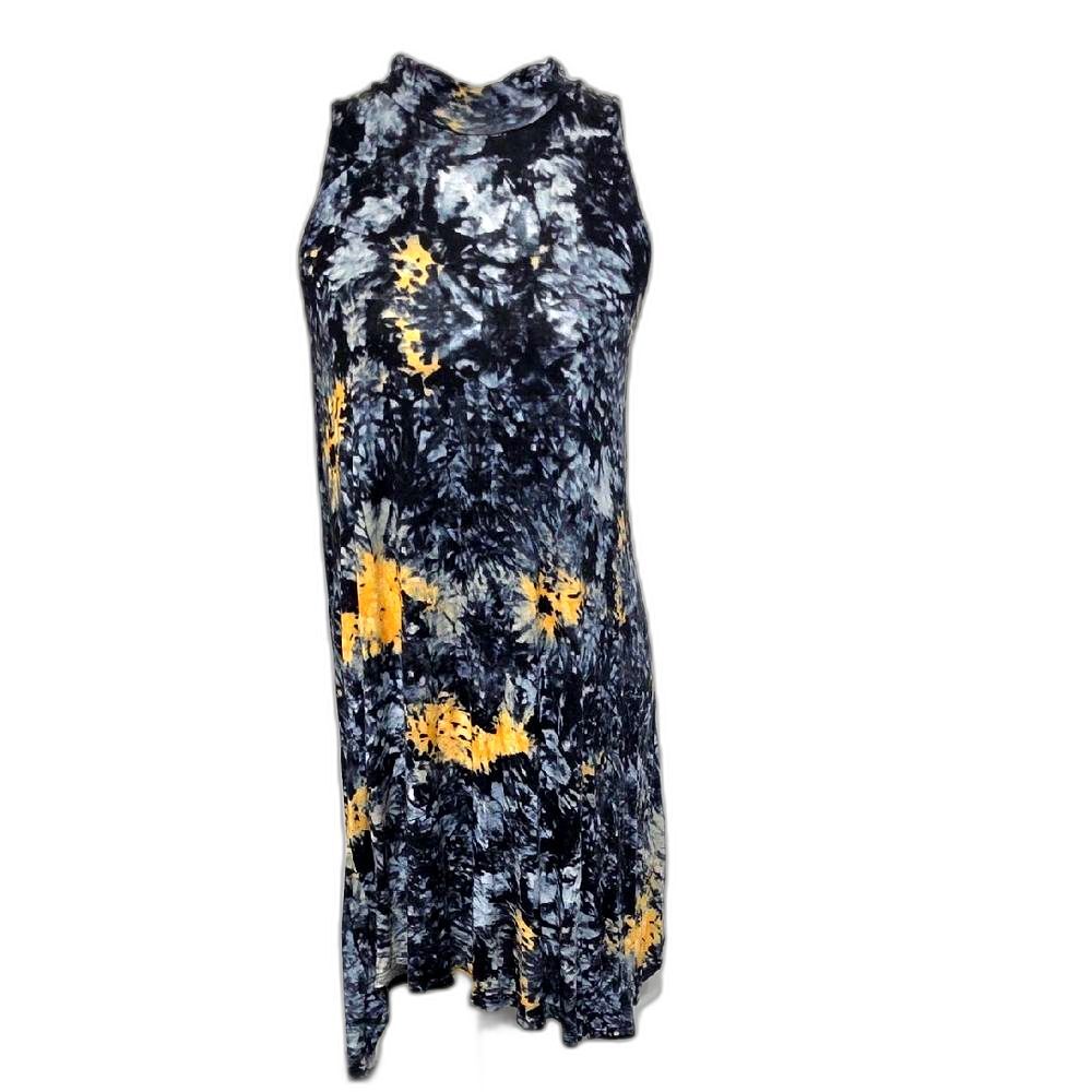 EARTHBOUND Black & Mustard Sleeveless Tie-Dye Midi Dress